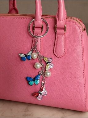 Colorful Butterfly & Pearl Charm Purse/Keychain